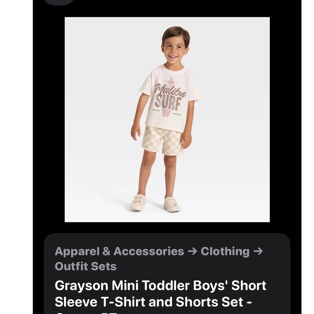 Grayson Mini Toddler Boys‎ Malibu Surf T-Shirt and Checkered Shorts Set 3T NWT